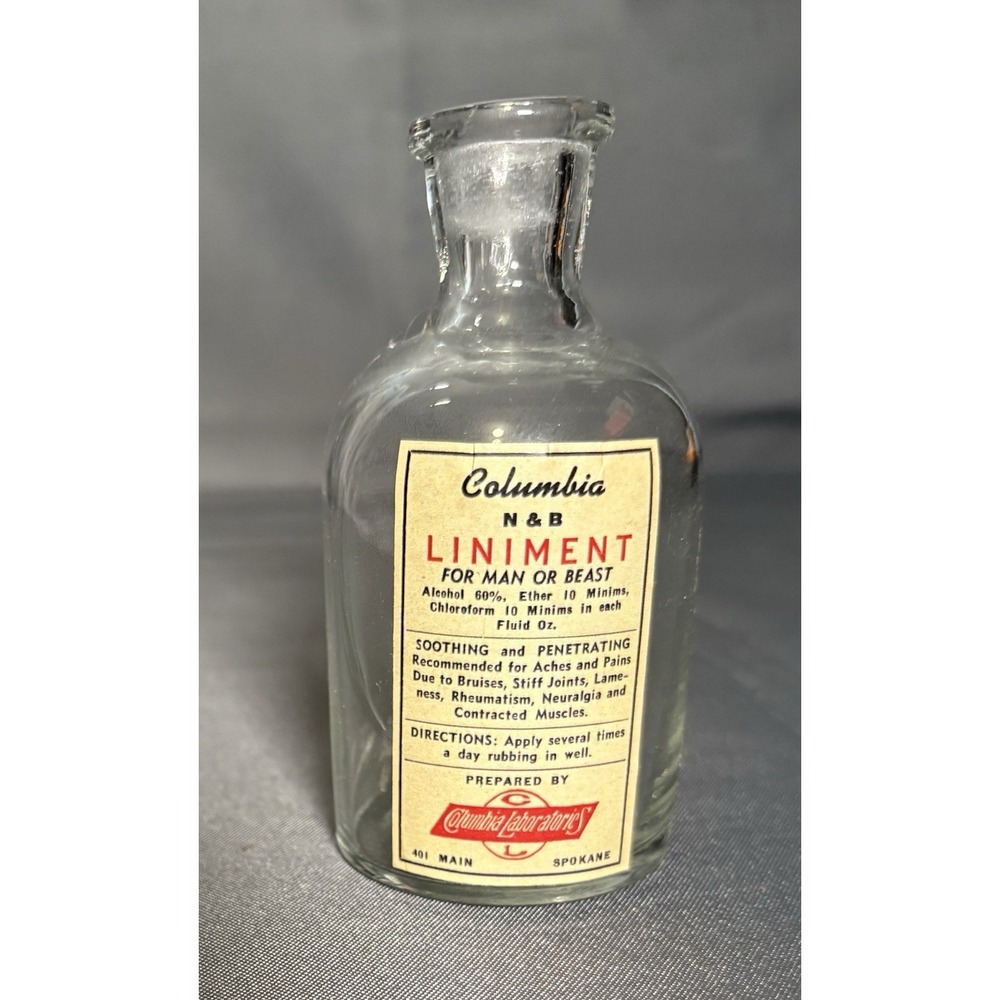 antique columbia‎ N & B Liniment Bottle "For Man Or Beast" Spokane WA Pharmacy